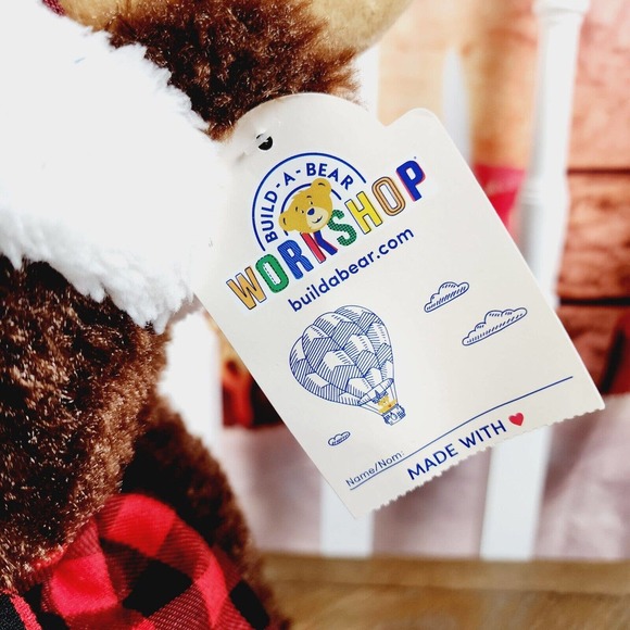 Build A Bear Chestnut Moose Christmas Plaid Scraf Hat Slippers Brown Plush NWT - Picture 7 of 11